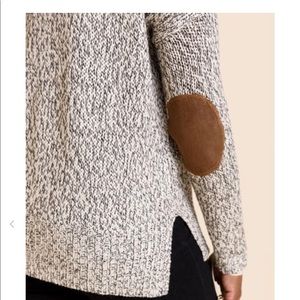 White elbow patch sweater